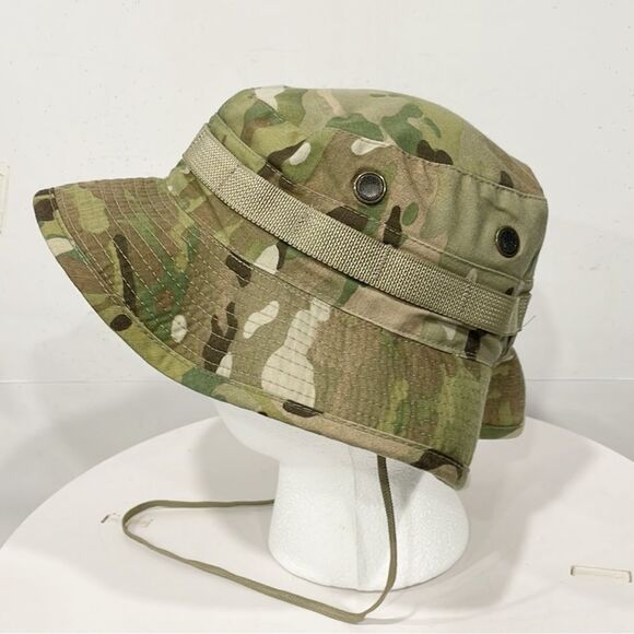US Army Uniform Camo Bucket Hat Bernard Cap Sz 7 Women Green Adjustable Strap - Picture 2 of 7